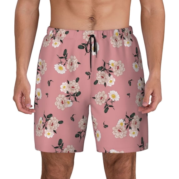 Lsque Mens Swim Trunks Rose Flowers Pattern - Bathing Suit Compression Liner - Beach Swim Shorts Swimwear - (S-3XL) - Stretch Quick Dry -3X-Large