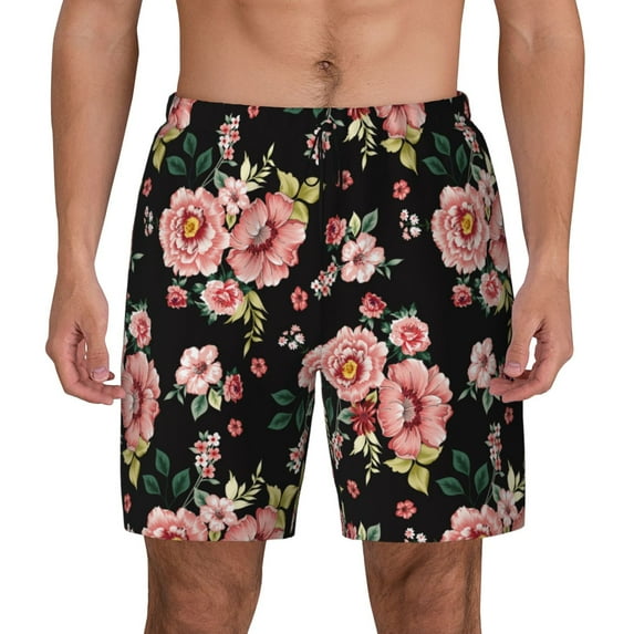 Lsque Mens Swim Trunks Rose Flowers Pattern - Bathing Suit Compression Liner - Beach Swim Shorts Swimwear - (S-3XL) - Stretch Quick Dry -3X-Large