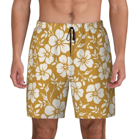 Lsque Mens Swim Trunks Rose Flowers Pattern - Bathing Suit Compression Liner - Beach Swim Shorts Swimwear - (S-3XL) - Stretch Quick Dry -3X-Large