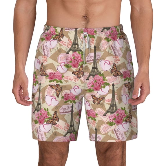 Lsque Mens Swim Trunks Rose Flowers Pattern - Bathing Suit Compression Liner - Beach Swim Shorts Swimwear - (S-3XL) - Stretch Quick Dry -3X-Large