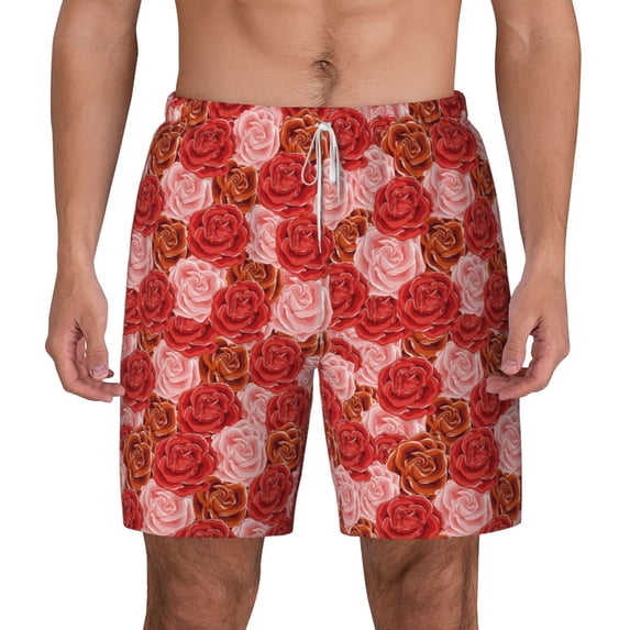 Lsque Mens Swim Trunks Rose Flowers Pattern - Bathing Suit Compression Liner - Beach Swim Shorts Swimwear - (S-3XL) - Stretch Quick Dry -X-Large