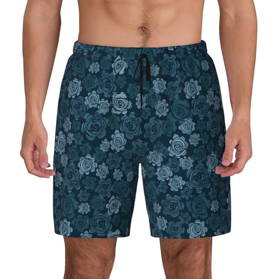 Lsque Mens Swim Trunks Rose Flowers Pattern - Bathing Suit Compression Liner - Beach Swim Shorts Swimwear - (S-3XL) - Stretch Quick Dry -XX-Large