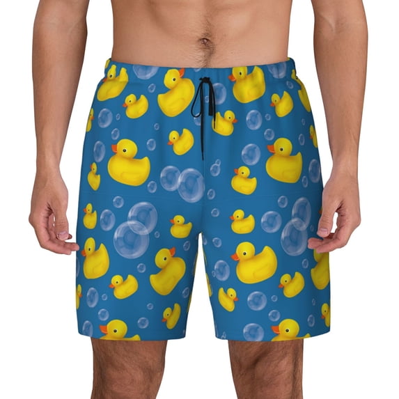 Lsque Mens Swim Trunks Rubber Duck Pattern - Bathing Suit Compression Liner - Beach Swim Shorts Swimwear - (S-3XL) - Stretch Quick Dry -Small