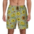 thumbnail image 1 of Lsque Mens Swim Trunks Sage Green With Sunflowers Pattern - Bathing Suit Compression Liner - Beach Swim Shorts Swimwear - (S-3XL) - Stretch Quick Dry -3X-Large, 1 of 9