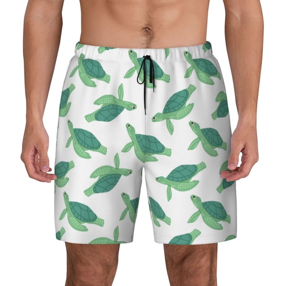 Lsque Mens Swim Trunks Sea Turtle Pattern - Bathing Suit Compression Liner - Beach Swim Shorts Swimwear - (S-3XL) - Stretch Quick Dry -3X-Large