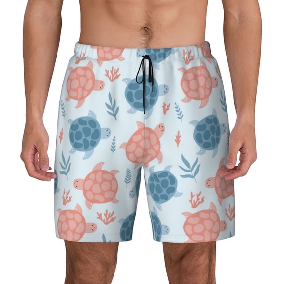 Lsque Mens Swim Trunks Sea Turtle Pattern - Bathing Suit Compression Liner - Beach Swim Shorts Swimwear - (S-3XL) - Stretch Quick Dry -3X-Large