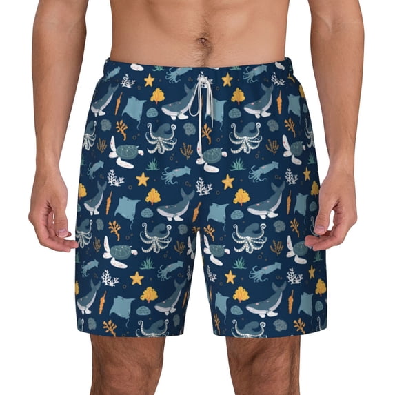 Lsque Mens Swim Trunks Sea Turtle Pattern - Bathing Suit Compression Liner - Beach Swim Shorts Swimwear - (S-3XL) - Stretch Quick Dry -Large
