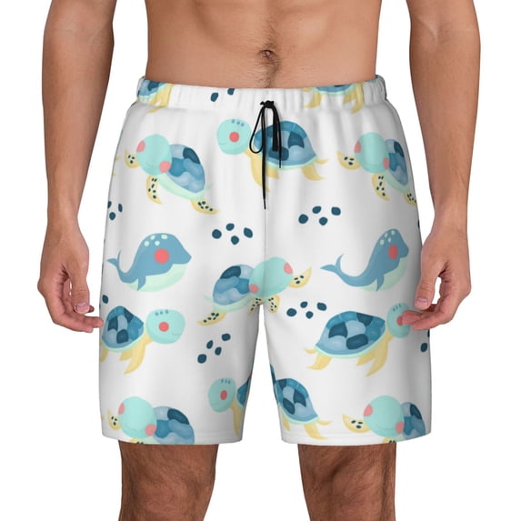 Lsque Mens Swim Trunks Sea Turtle Pattern - Bathing Suit Compression Liner - Beach Swim Shorts Swimwear - (S-3XL) - Stretch Quick Dry -Large