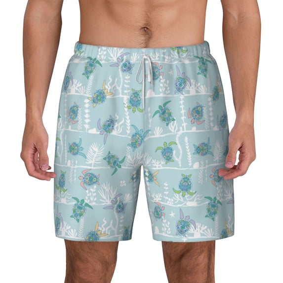 Lsque Mens Swim Trunks Sea Turtle Pattern - Bathing Suit Compression Liner - Beach Swim Shorts Swimwear - (S-3XL) - Stretch Quick Dry -Medium