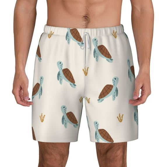 Lsque Mens Swim Trunks Sea Turtle Pattern - Bathing Suit Compression Liner - Beach Swim Shorts Swimwear - (S-3XL) - Stretch Quick Dry -Medium