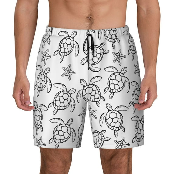 Lsque Mens Swim Trunks Sea Turtle Pattern - Bathing Suit Compression Liner - Beach Swim Shorts Swimwear - (S-3XL) - Stretch Quick Dry -X-Large