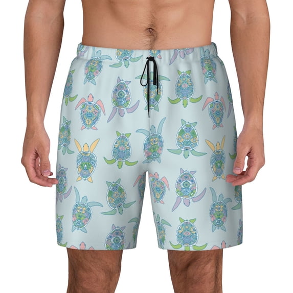 Lsque Mens Swim Trunks Sea Turtle Pattern - Bathing Suit Compression Liner - Beach Swim Shorts Swimwear - (S-3XL) - Stretch Quick Dry -X-Large