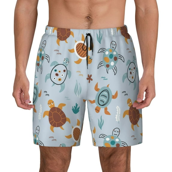 Lsque Mens Swim Trunks Sea Turtle Pattern - Bathing Suit Compression Liner - Beach Swim Shorts Swimwear - (S-3XL) - Stretch Quick Dry -XX-Large