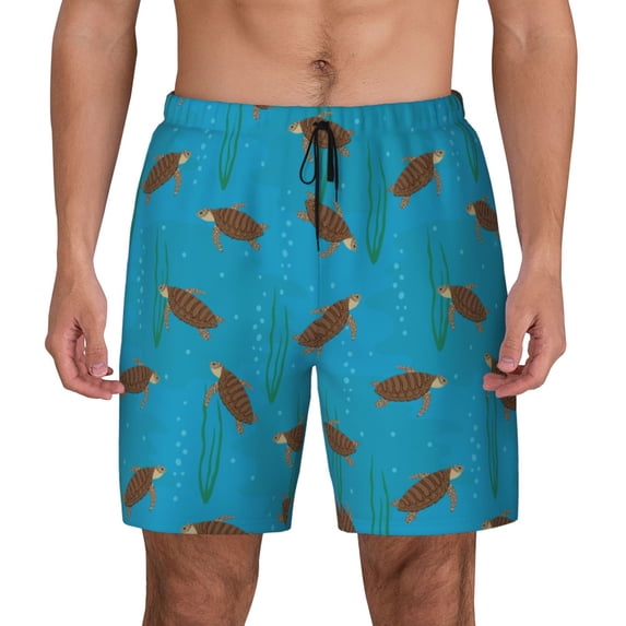 Lsque Mens Swim Trunks Sea Turtle Pattern - Bathing Suit Compression Liner - Beach Swim Shorts Swimwear - (S-3XL) - Stretch Quick Dry -Small