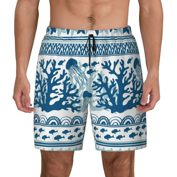 Lsque Mens Swim Trunks Sea Underwater Jellyfish Pattern - Bathing Suit Compression Liner - Beach Swim Shorts Swimwear - (S-3XL) - Stretch Quick Dry -Medium