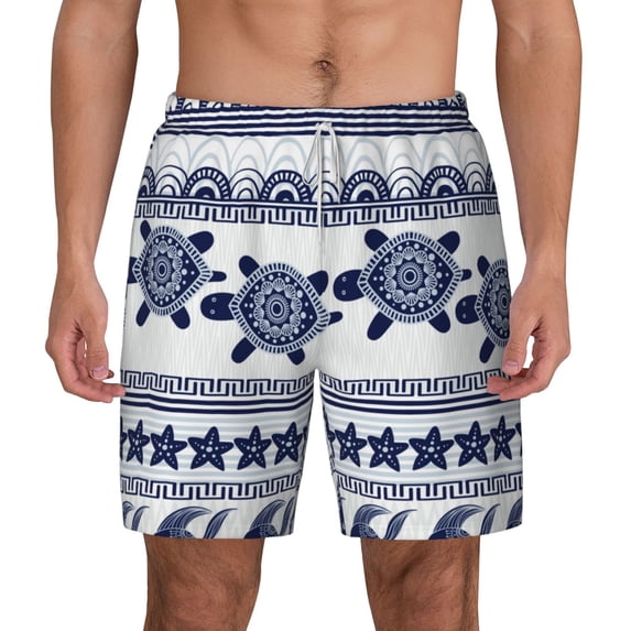 Lsque Mens Swim Trunks Sea Underwater Turtles Pattern - Bathing Suit Compression Liner - Beach Swim Shorts Swimwear - (S-3XL) - Stretch Quick Dry -X-Large