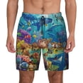 thumbnail image 1 of Lsque Mens Swim Trunks Sea World Pattern - Bathing Suit Compression Liner - Beach Swim Shorts Swimwear - (S-3XL) - Stretch Quick Dry -Large, 1 of 9