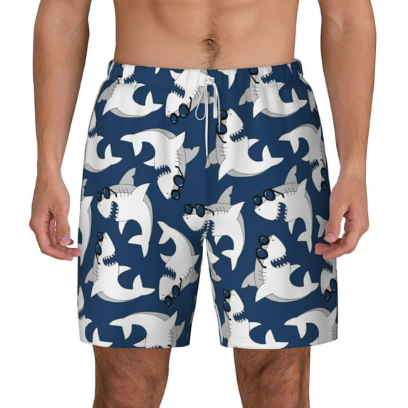 Lsque Mens Swim Trunks Shark Pattern - Bathing Suit Compression Liner - Beach Swim Shorts Swimwear - (S-3XL) - Stretch Quick Dry -XX-Large