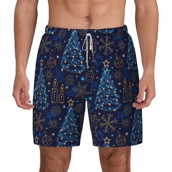 Lsque Mens Swim Trunks Shining Christmas Tree Pattern - Bathing Suit Compression Liner - Beach Swim Shorts Swimwear - (S-3XL) - Stretch Quick Dry -XX-Large