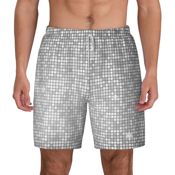 Lsque Mens Swim Trunks Silver Mosaic Pattern - Bathing Suit Compression Liner - Beach Swim Shorts Swimwear - (S-3XL) - Stretch Quick Dry -X-Large