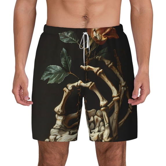 Lsque Mens Swim Trunks Skeleton Hand Rose Butterfly Pattern - Bathing Suit Compression Liner - Beach Swim Shorts Swimwear - (S-3XL) - Stretch Quick Dry -3X-Large