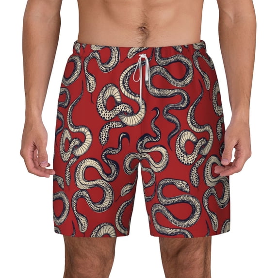 Lsque Mens Swim Trunks Snake Pattern - Bathing Suit Compression Liner - Beach Swim Shorts Swimwear - (S-3XL) - Stretch Quick Dry -3X-Large