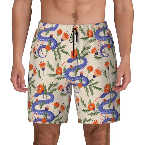 Lsque Mens Swim Trunks Snake Pattern - Bathing Suit Compression Liner - Beach Swim Shorts Swimwear - (S-3XL) - Stretch Quick Dry -3X-Large