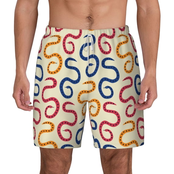 Lsque Mens Swim Trunks Snake Pattern - Bathing Suit Compression Liner - Beach Swim Shorts Swimwear - (S-3XL) - Stretch Quick Dry -Medium