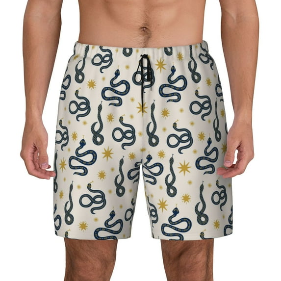 Lsque Mens Swim Trunks Snake Pattern - Bathing Suit Compression Liner - Beach Swim Shorts Swimwear - (S-3XL) - Stretch Quick Dry -Medium