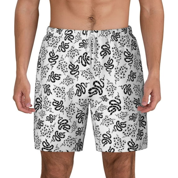 Lsque Mens Swim Trunks Snake Pattern - Bathing Suit Compression Liner - Beach Swim Shorts Swimwear - (S-3XL) - Stretch Quick Dry -Small