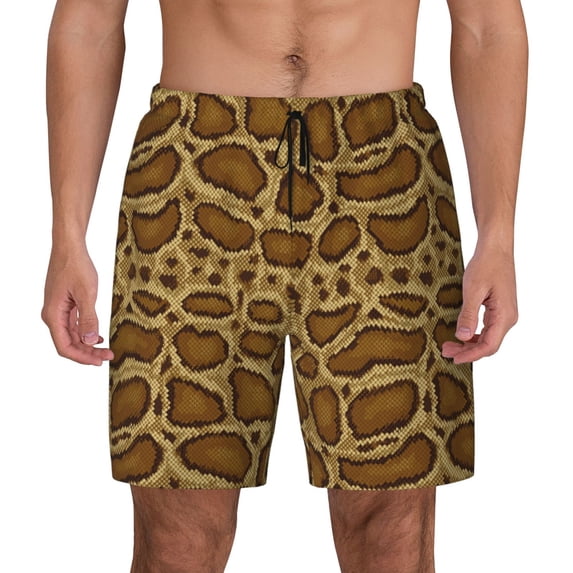 Lsque Mens Swim Trunks Snake Skin Pattern - Bathing Suit Compression Liner - Beach Swim Shorts Swimwear - (S-3XL) - Stretch Quick Dry -Small