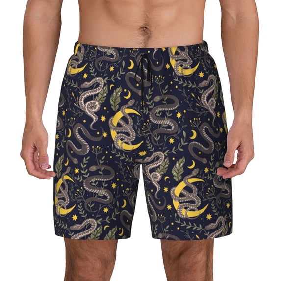 Lsque Mens Swim Trunks Snake Sleep Pattern - Bathing Suit Compression Liner - Beach Swim Shorts Swimwear - (S-3XL) - Stretch Quick Dry -Medium
