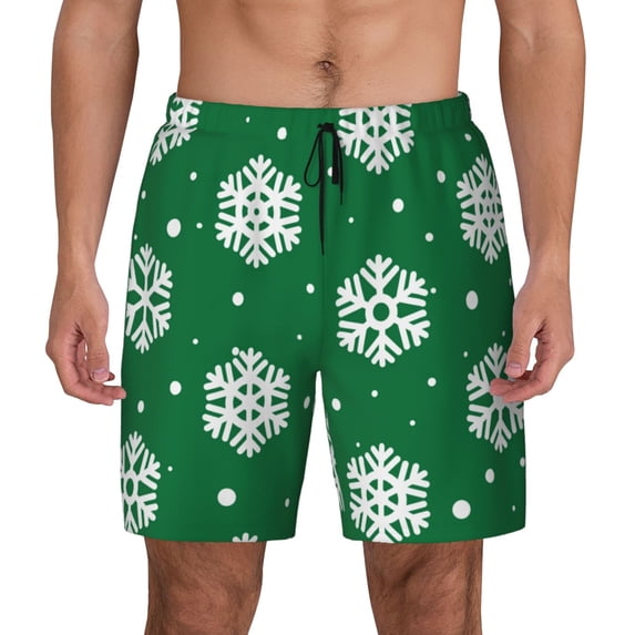 Lsque Mens Swim Trunks Snowflake Pattern - Bathing Suit Compression Liner - Beach Swim Shorts Swimwear - (S-3XL) - Stretch Quick Dry -3X-Large