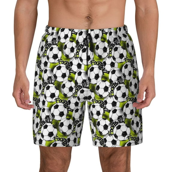 Lsque Mens Swim Trunks Soccer and Football Pattern - Bathing Suit Compression Liner - Beach Swim Shorts Swimwear - (S-3XL) - Stretch Quick Dry -XX-Large