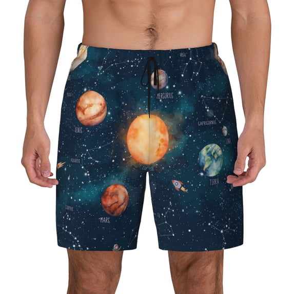 Lsque Mens Swim Trunks Solar System And Planets Pattern - Bathing Suit Compression Liner - Beach Swim Shorts Swimwear - (S-3XL) - Stretch Quick Dry -Small