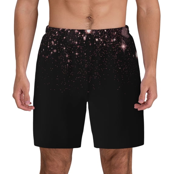 Lsque Mens Swim Trunks Sparkling Pink Night Sky Pattern - Bathing Suit Compression Liner - Beach Swim Shorts Swimwear - (S-3XL) - Stretch Quick Dry -Medium