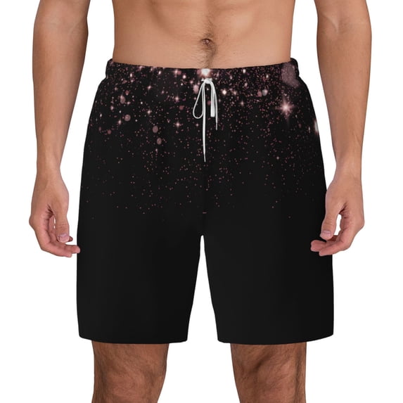 Lsque Mens Swim Trunks Sparkling Pink Night Sky Pattern - Bathing Suit Compression Liner - Beach Swim Shorts Swimwear - (S-3XL) - Stretch Quick Dry -Medium