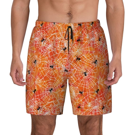 Lsque Mens Swim Trunks Spider Pattern - Bathing Suit Compression Liner - Beach Swim Shorts Swimwear - (S-3XL) - Stretch Quick Dry -Medium