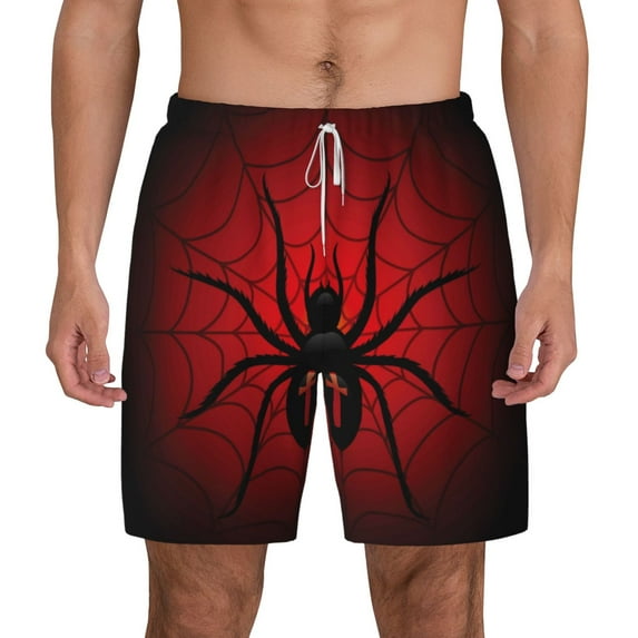 Lsque Mens Swim Trunks Spider on the Web Pattern - Bathing Suit Compression Liner - Beach Swim Shorts Swimwear - (S-3XL) - Stretch Quick Dry -Medium