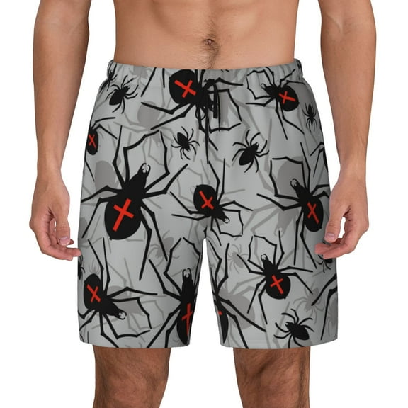 Lsque Mens Swim Trunks Spiders Pattern - Bathing Suit Compression Liner - Beach Swim Shorts Swimwear - (S-3XL) - Stretch Quick Dry -Small