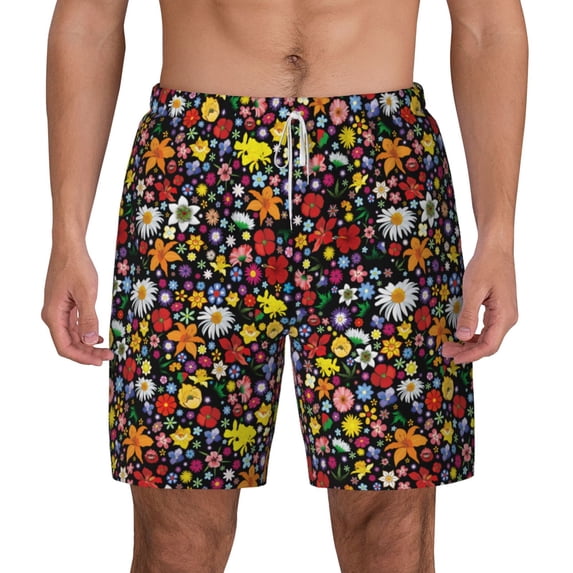 Lsque Mens Swim Trunks Spring And Summer Flowers Pattern - Bathing Suit Compression Liner - Beach Swim Shorts Swimwear - (S-3XL) - Stretch Quick Dry -Medium