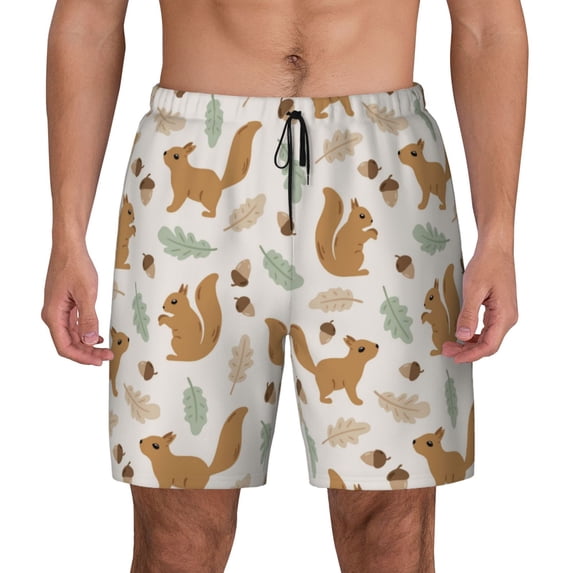 Lsque Mens Swim Trunks Squirrel And Leaves Pattern - Bathing Suit Compression Liner - Beach Swim Shorts Swimwear - (S-3XL) - Stretch Quick Dry -XX-Large