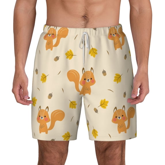Lsque Mens Swim Trunks Squirrel And Leaves Pattern - Bathing Suit Compression Liner - Beach Swim Shorts Swimwear - (S-3XL) - Stretch Quick Dry -Small