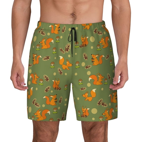 Lsque Mens Swim Trunks Squirrel And Nuts Pattern - Bathing Suit Compression Liner - Beach Swim Shorts Swimwear - (S-3XL) - Stretch Quick Dry -Medium