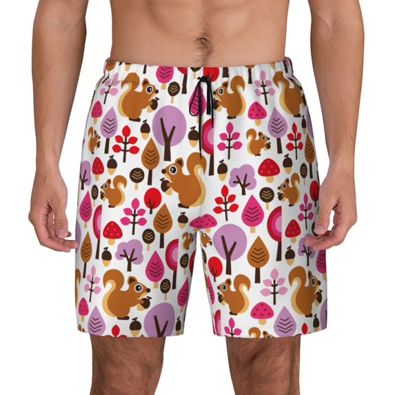 Lsque Mens Swim Trunks Squirrel In The Forest Pattern - Bathing Suit Compression Liner - Beach Swim Shorts Swimwear - (S-3XL) - Stretch Quick Dry -3X-Large