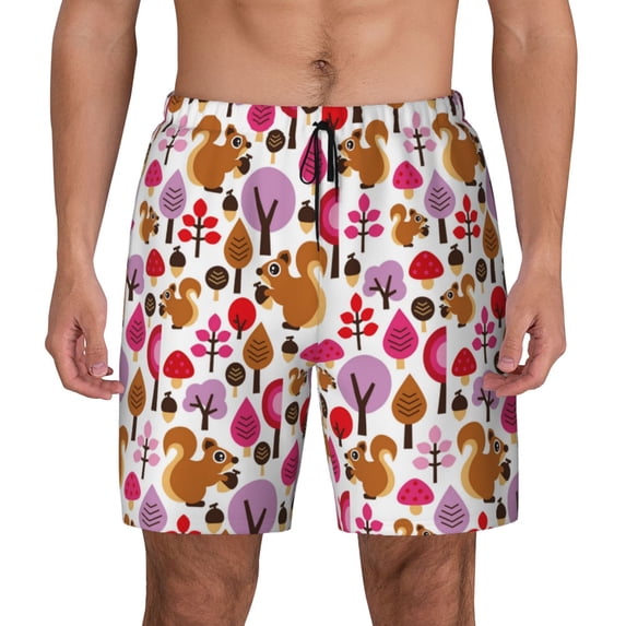 Lsque Mens Swim Trunks Squirrel In The Forest Pattern - Bathing Suit Compression Liner - Beach Swim Shorts Swimwear - (S-3XL) - Stretch Quick Dry -Small