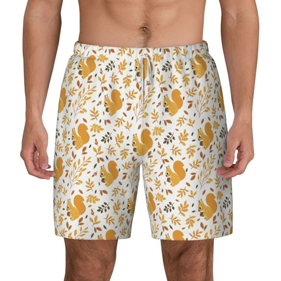 Lsque Mens Swim Trunks Squirrel And Leaves Pattern - Bathing Suit Compression Liner - Beach Swim Shorts Swimwear - (S-3XL) - Stretch Quick Dry -3X-Large
