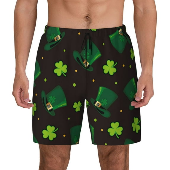 Lsque Mens Swim Trunks St. Patrick's Day8 Pattern - Bathing Suit Compression Liner - Beach Swim Shorts Swimwear - (S-3XL) - Stretch Quick Dry -Large