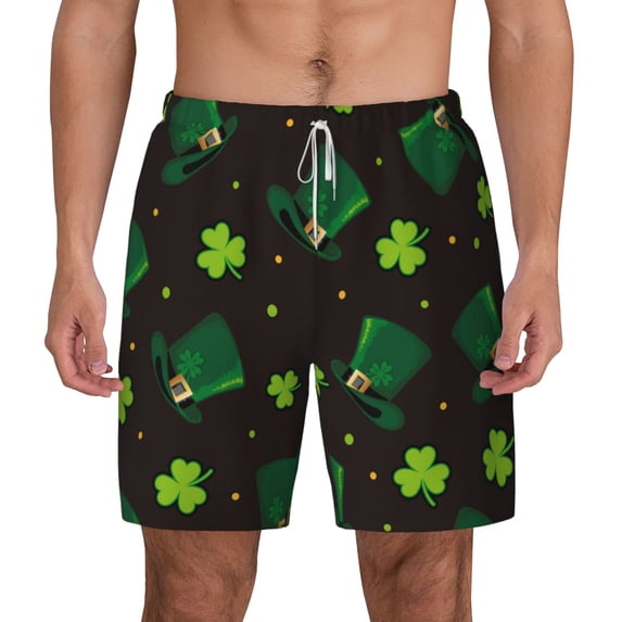 Lsque Mens Swim Trunks St. Patrick's Day8 Pattern - Bathing Suit Compression Liner - Beach Swim Shorts Swimwear - (S-3XL) - Stretch Quick Dry -Medium