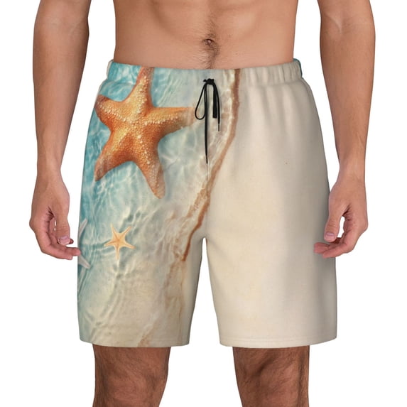 Lsque Mens Swim Trunks Starfish On The Sand Beach Pattern - Bathing Suit Compression Liner - Beach Swim Shorts Swimwear - (S-3XL) - Stretch Quick Dry -Large